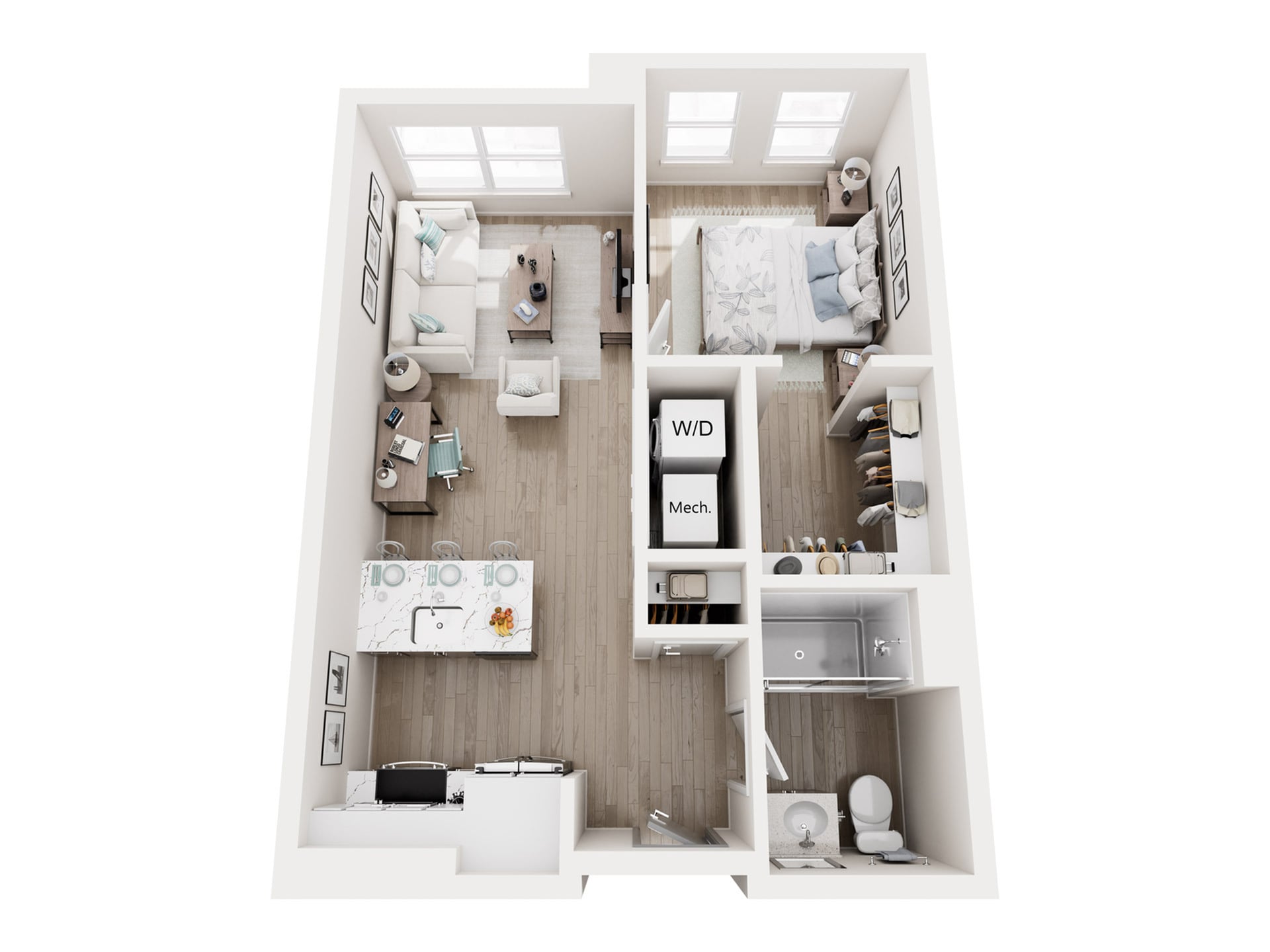 #C-428 - 1 bedroom floorplan layout with 1 bathroom and 587 square feet