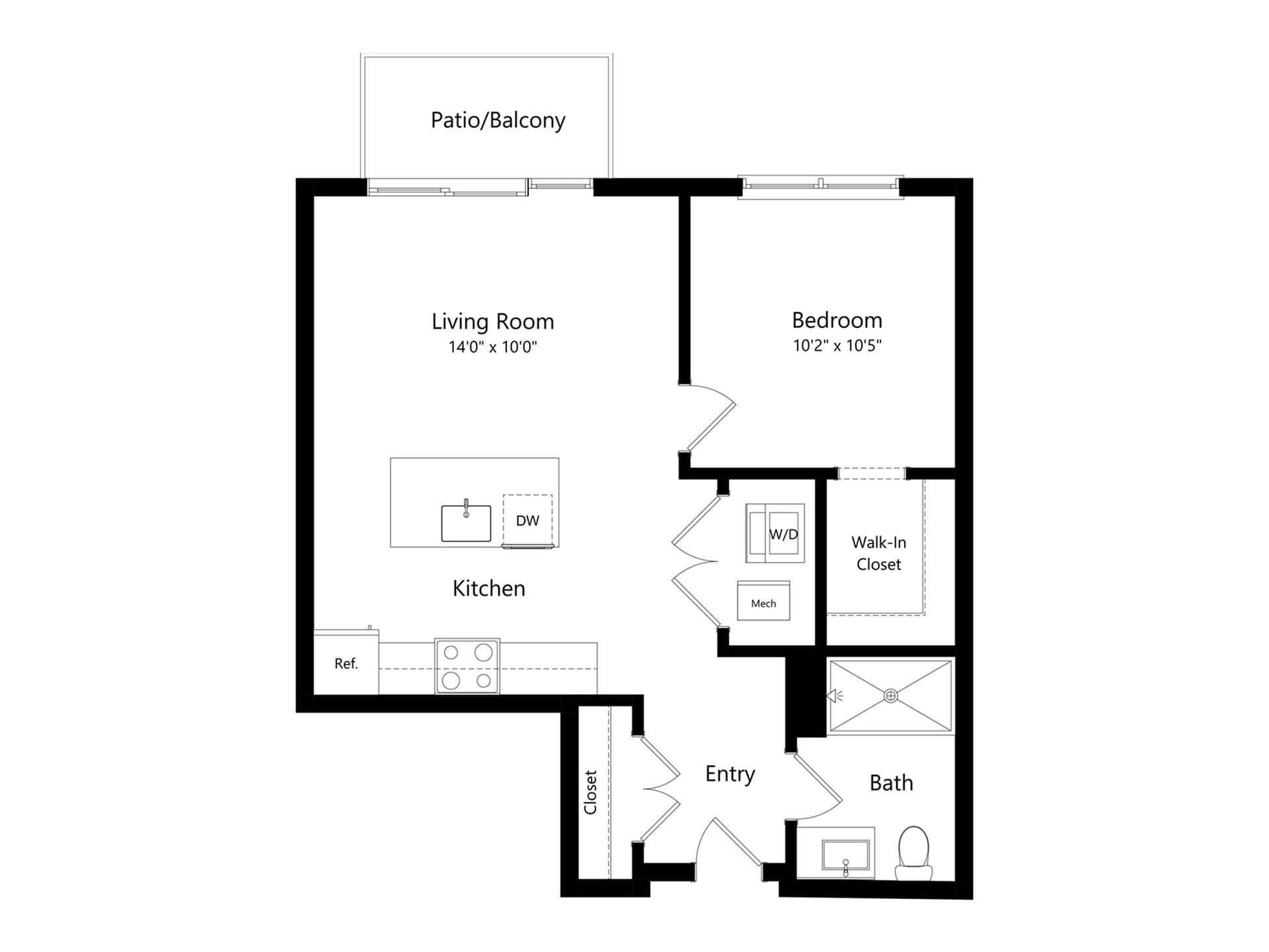 #C-506 - 1 bedroom floorplan layout with 1 bathroom and 615 square feet