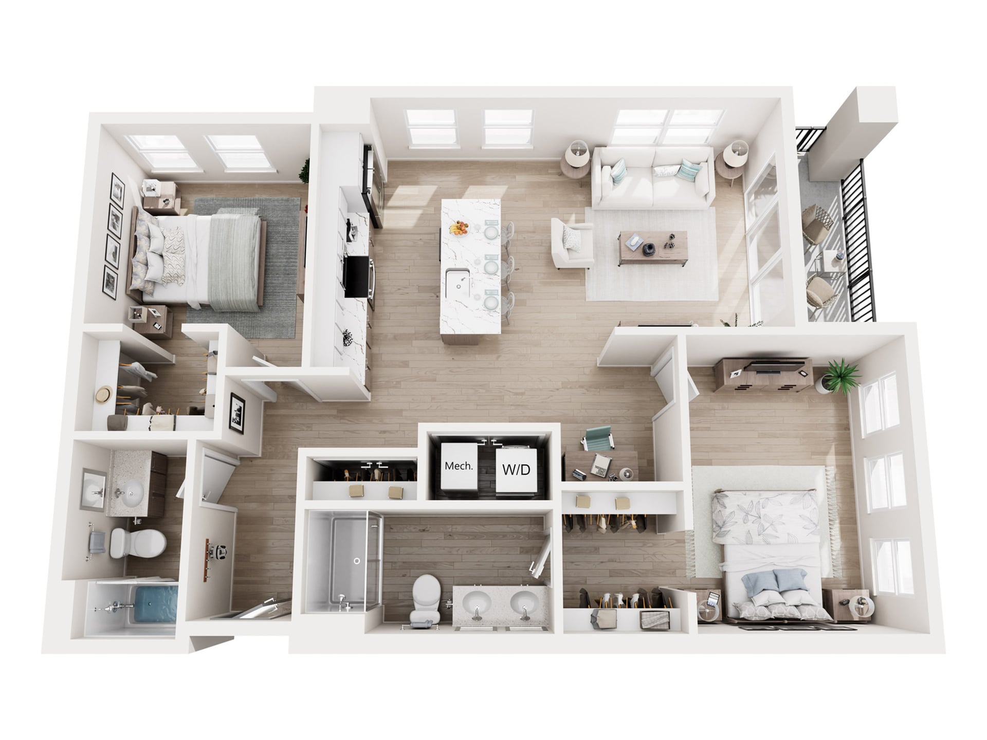 #C-202 - 2 bedroom floorplan layout with 2 bathrooms and 1100 square feet