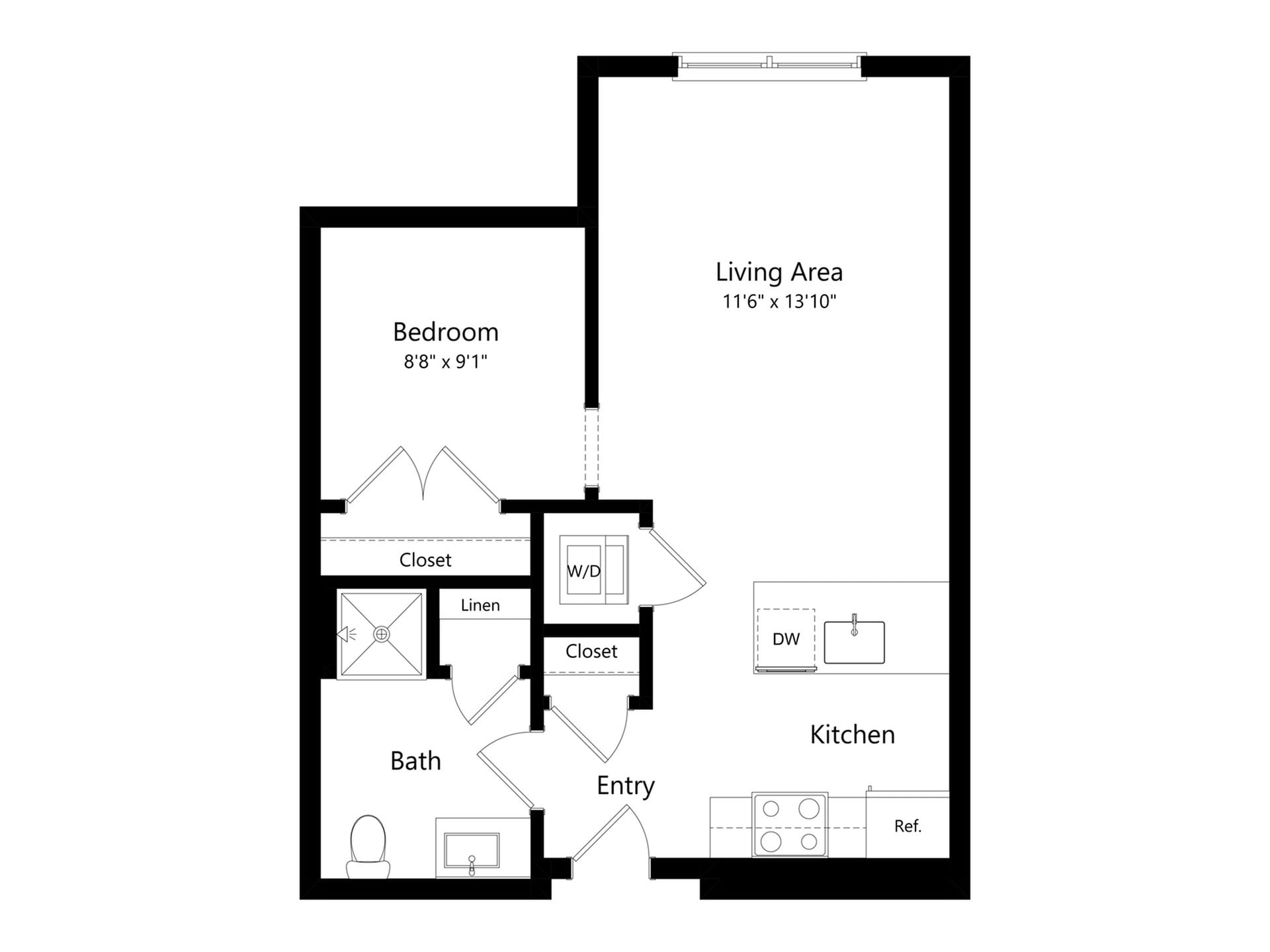 #C-307 - Studio floorplan layout with 1 bathroom and 541 square feet
