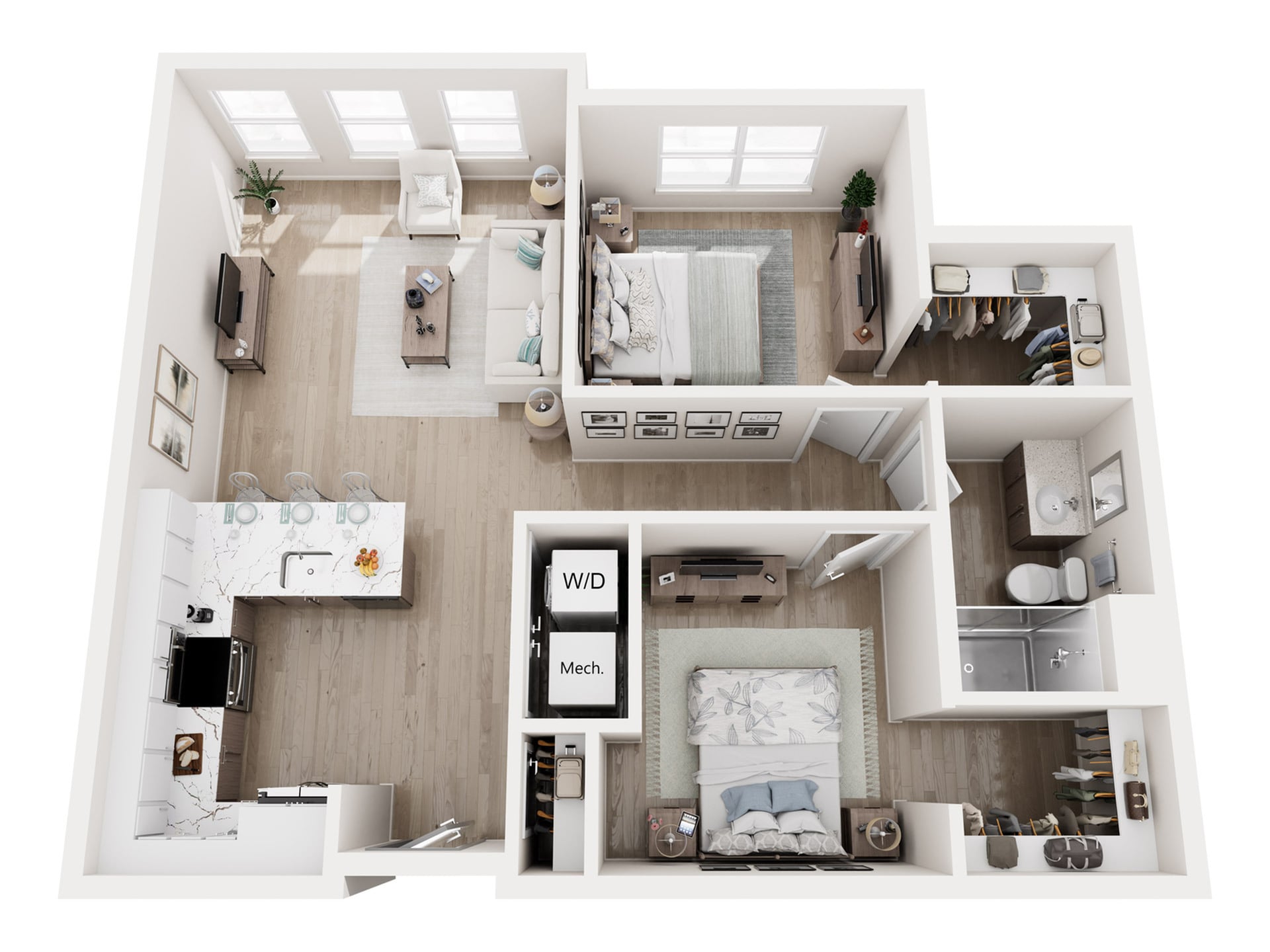 #A-245 - 2 bedroom floorplan layout with 1 bathroom and 916 square feet