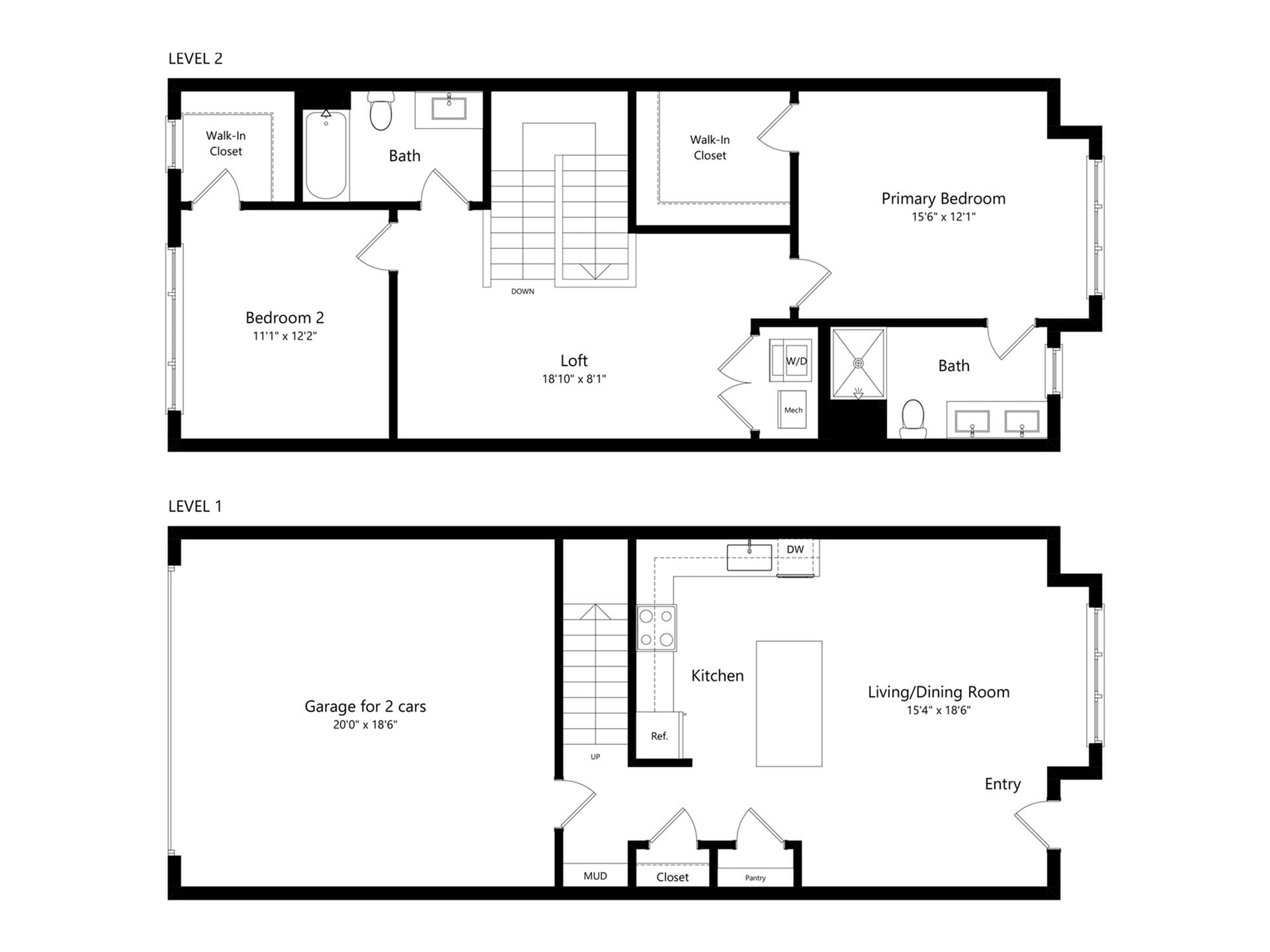#B-1652 - 2 bedroom floorplan layout with 2 bathrooms and 1856 square feet