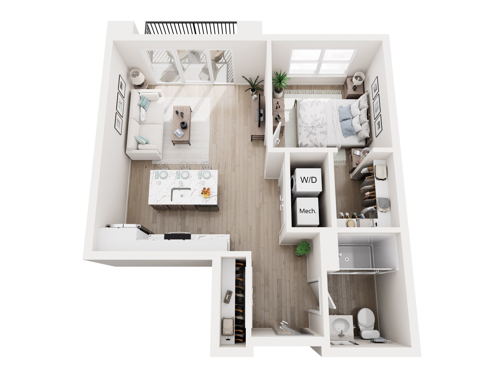 #C-506 - 1 bedroom floorplan layout with 1 bathroom and 615 square feet
