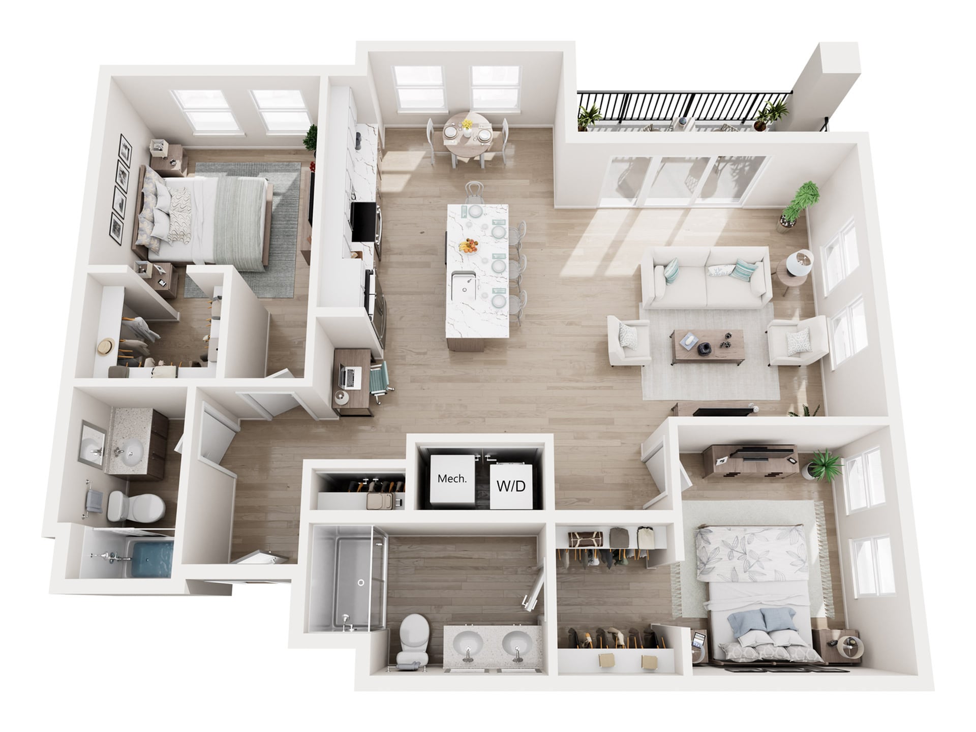 #A-340 - 2 bedroom floorplan layout with 2 bathrooms and 1156 square feet