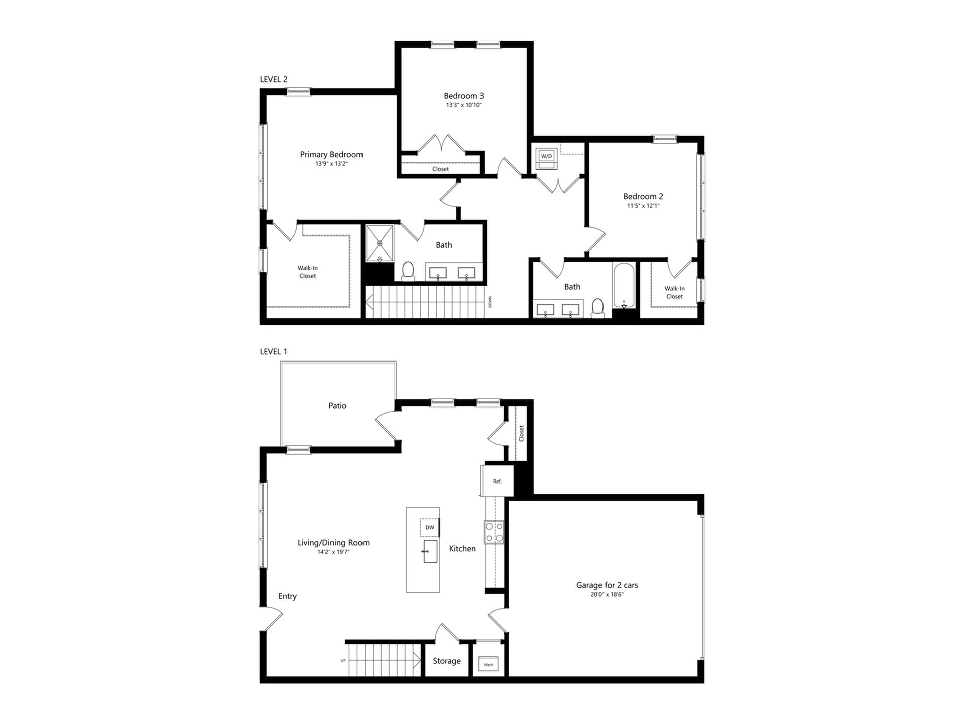 #B-1622 - 3 bedroom floorplan layout with 2 bathrooms and 2342 square feet