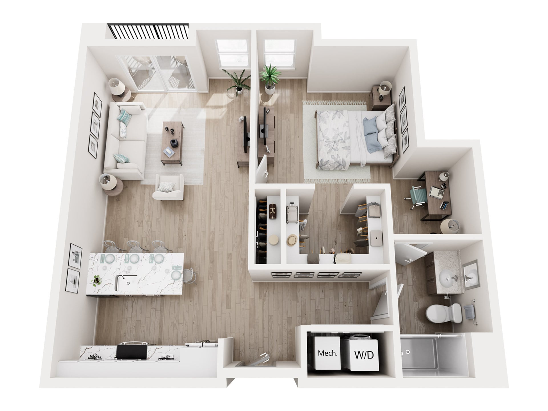 #A-207 - 1 bedroom floorplan layout with 1 bathroom and 944 square feet