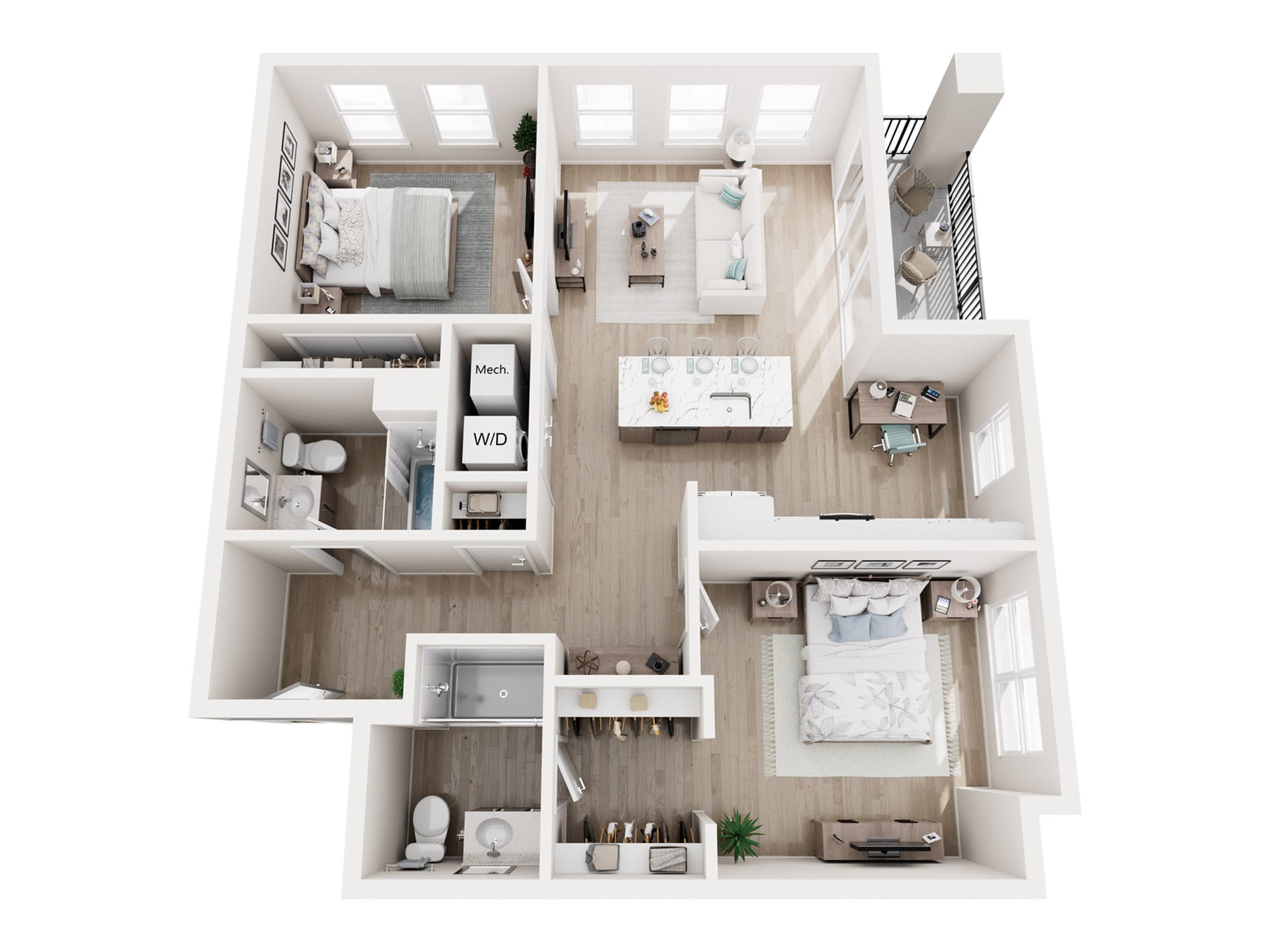#C-501 - 2 bedroom floorplan layout with 2 bathrooms and 1049 square feet