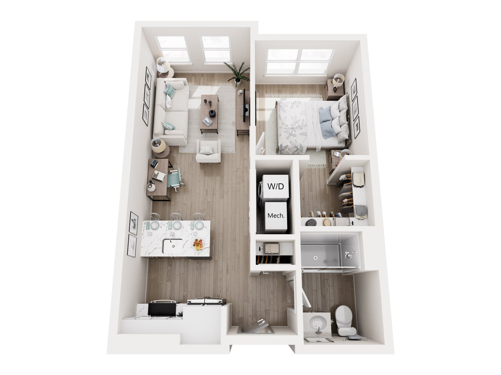 #C-420 - 1 bedroom floorplan layout with 1 bathroom and 595 square feet