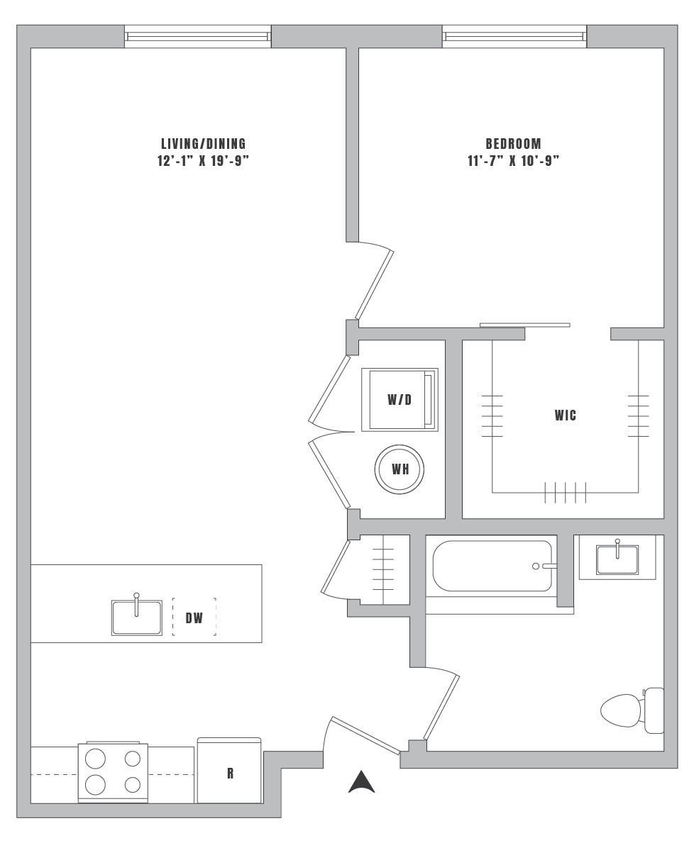 1 Bed-1 Bath-A2 floor plan