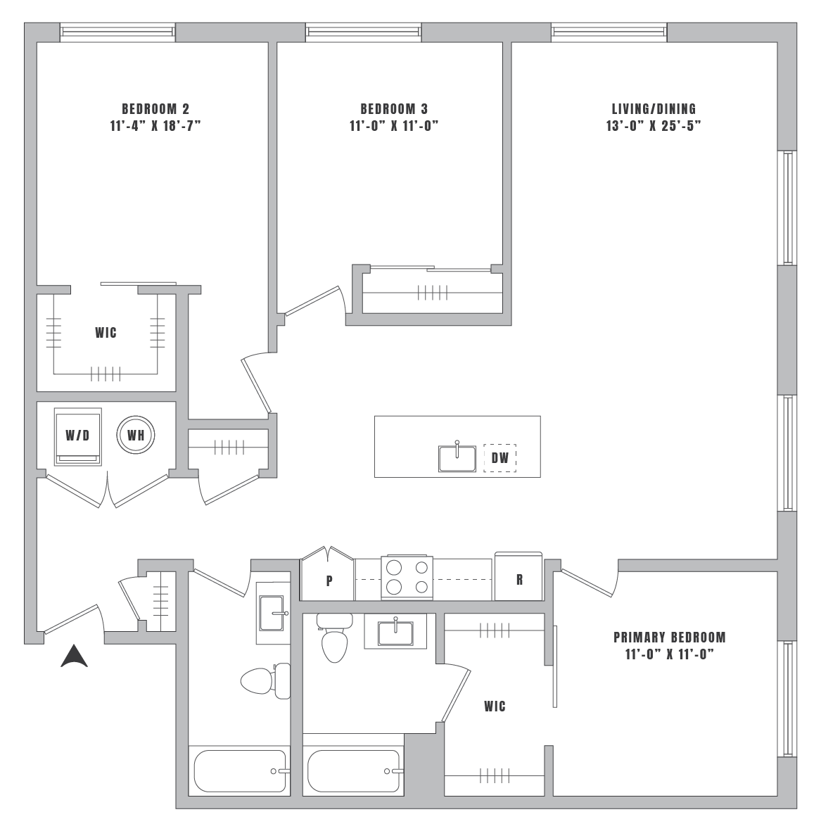 3 Bed-2 Bath-C1 floor plan
