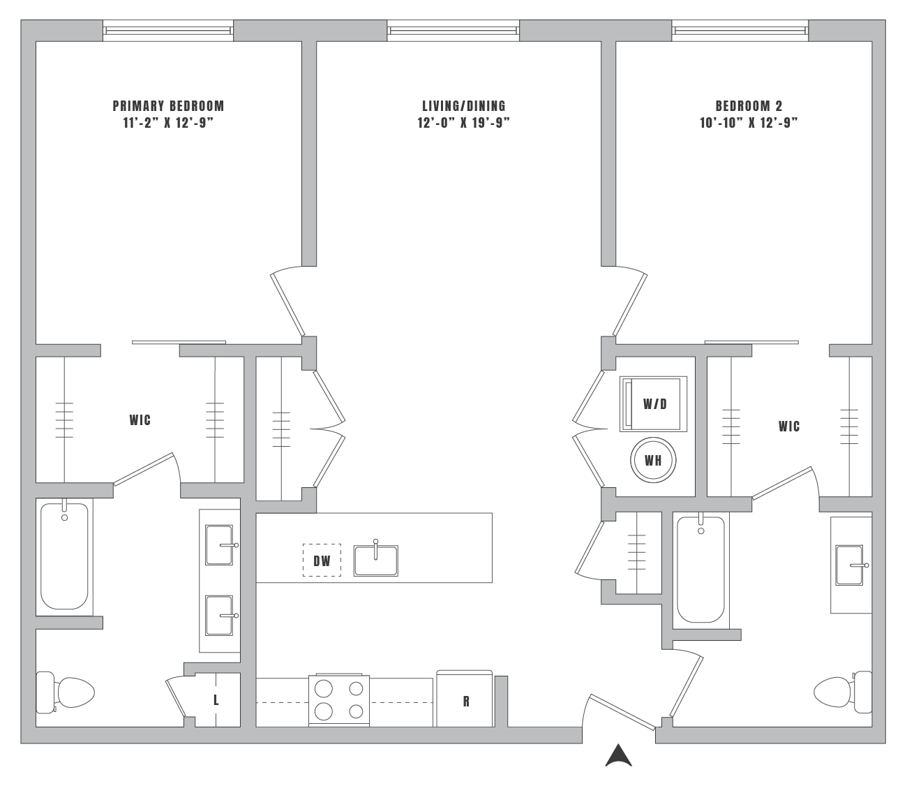 2 Bed-2 Bath-B1 floor plan