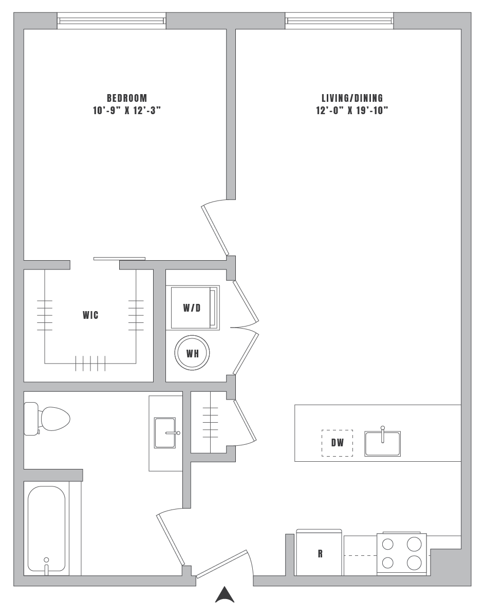 1 Bed-1 Bath-A1 floor plan
