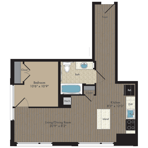 1 Bed/1 Bath 1.1a - 50% floor plan