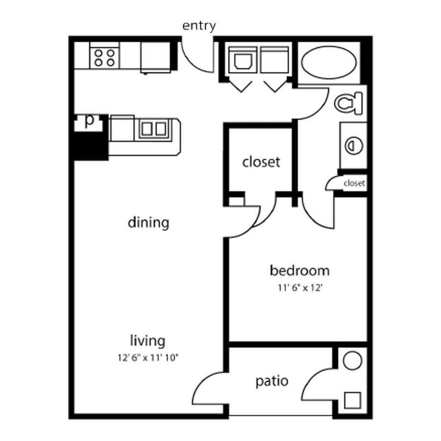 A1 -1x1 floor plan