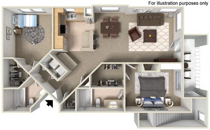 F Americana 1045 to 1102 SF RENOVATED floor plan