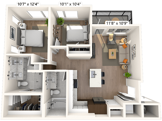 2B1.3 2x2 904 SF-FP floor plan