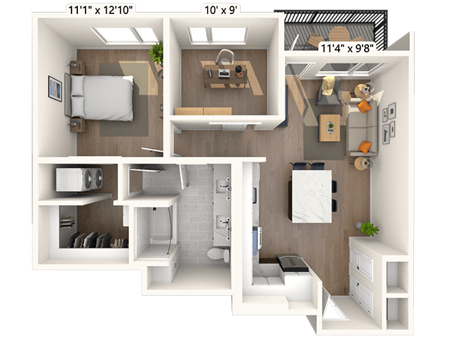 2A4 1x1 872 SF-FP floor plan