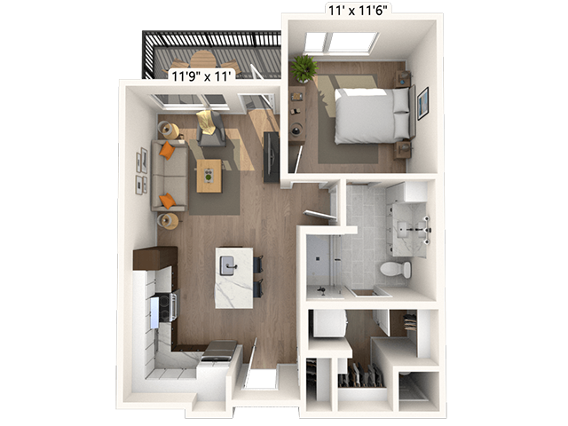 2A1.1 1x1 640 SF-FP floor plan