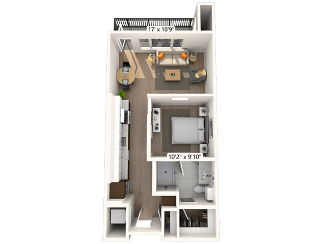 2S1 1x1 607 SF-FP floor plan