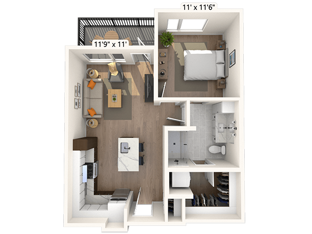 2A1.2 1x1 640 SF-FP floor plan
