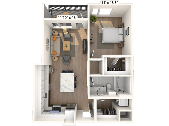 2A3 1x1 747 SF-FP floor plan