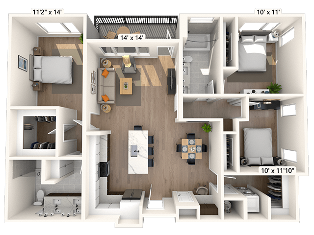 2C1 3x2 1386 SF-FP floor plan