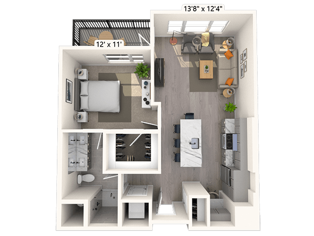 A2.1 1x1 723 SF floor plan