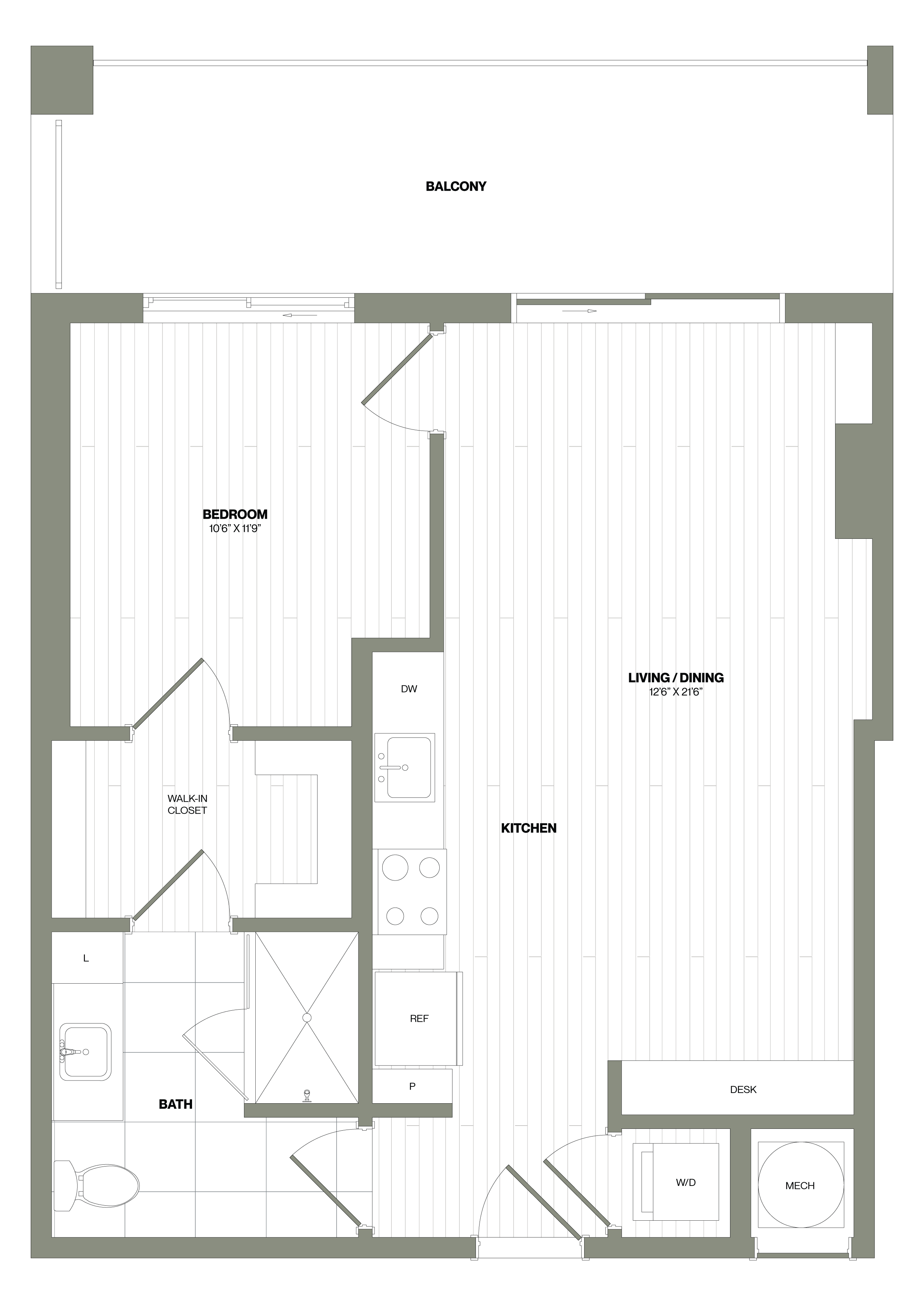 1 Bed/1 Bath-A1C WDU floor plan