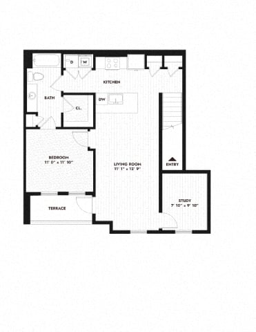 1BA floor plan