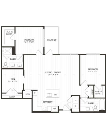 2 Bed/2 Bath Den-D2 floor plan