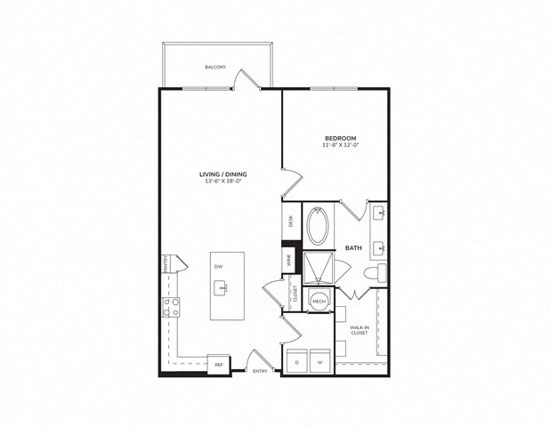 Rendering of the A11 floor plan with 1 bedroom[s] and 1 bathroom[s] at Windsor CityLine