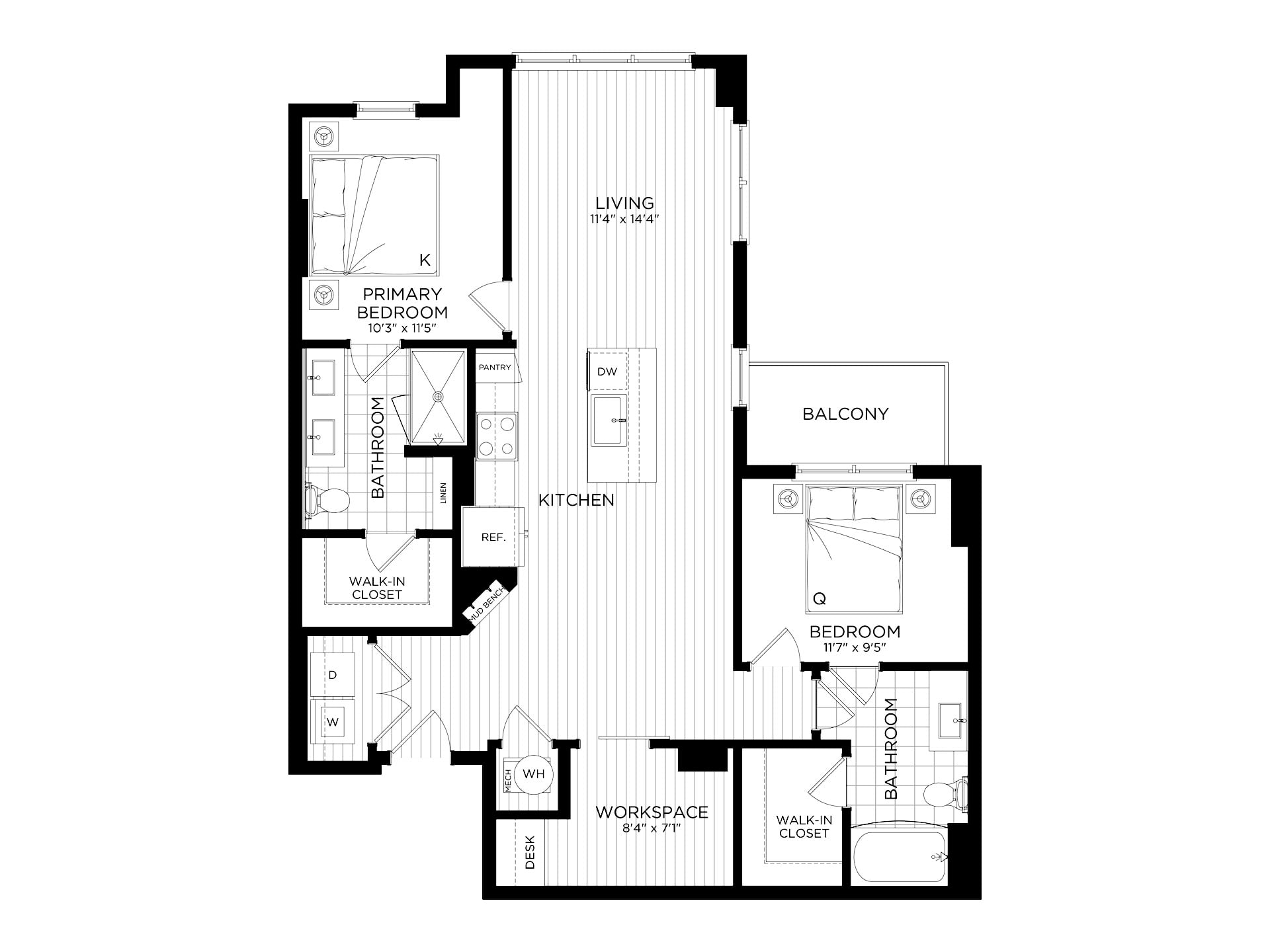 2 Bed/2 Bath-B7 floor plan