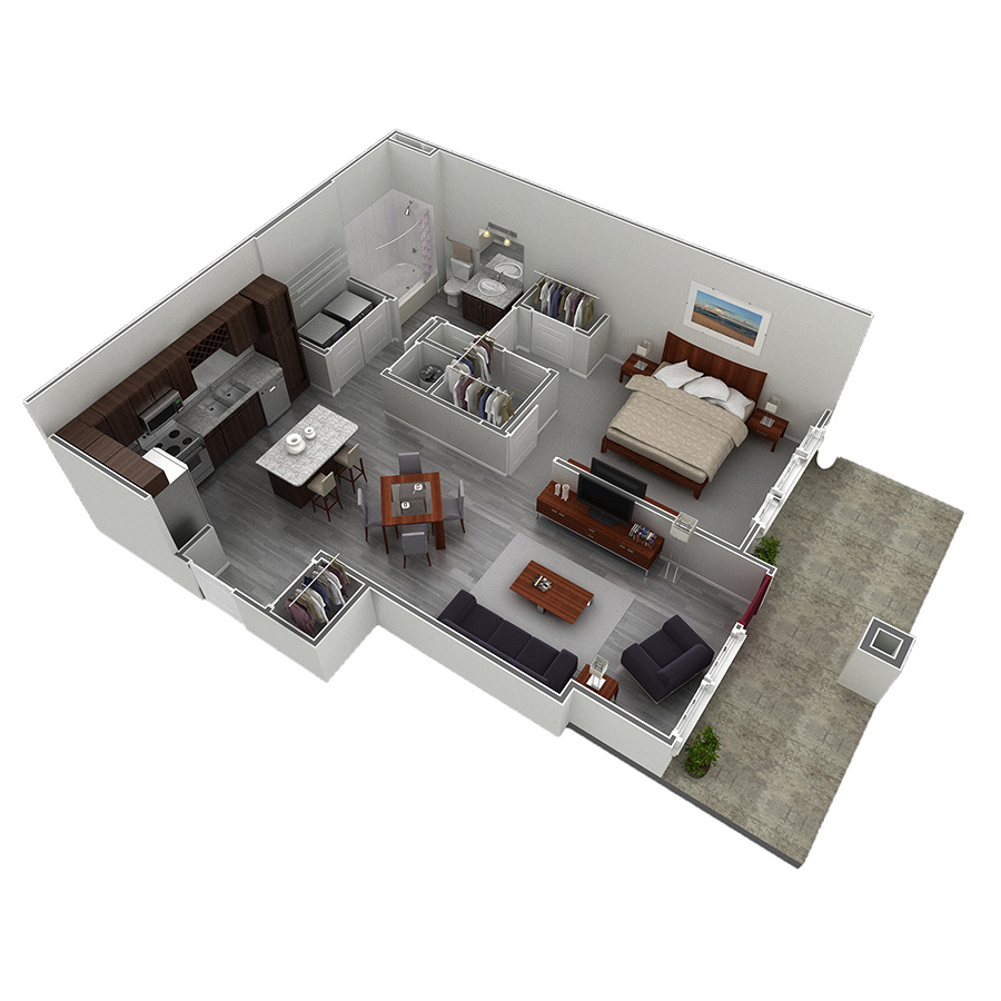 1 BR Designer Courtyard Garage floor plan