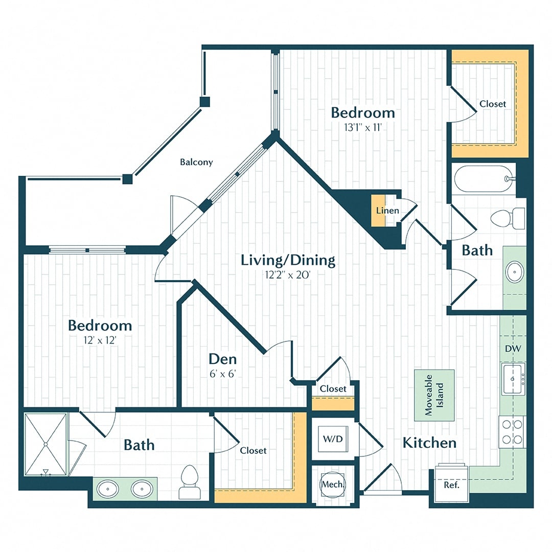 C3 - Two Bedroom W/ Den floor plan