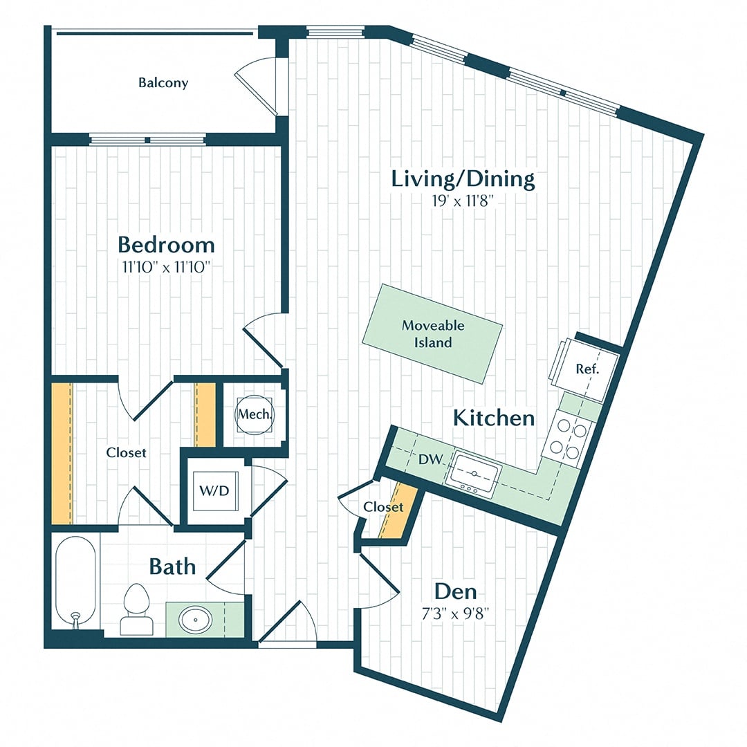 B3 - One Bedroom W/ Den floor plan