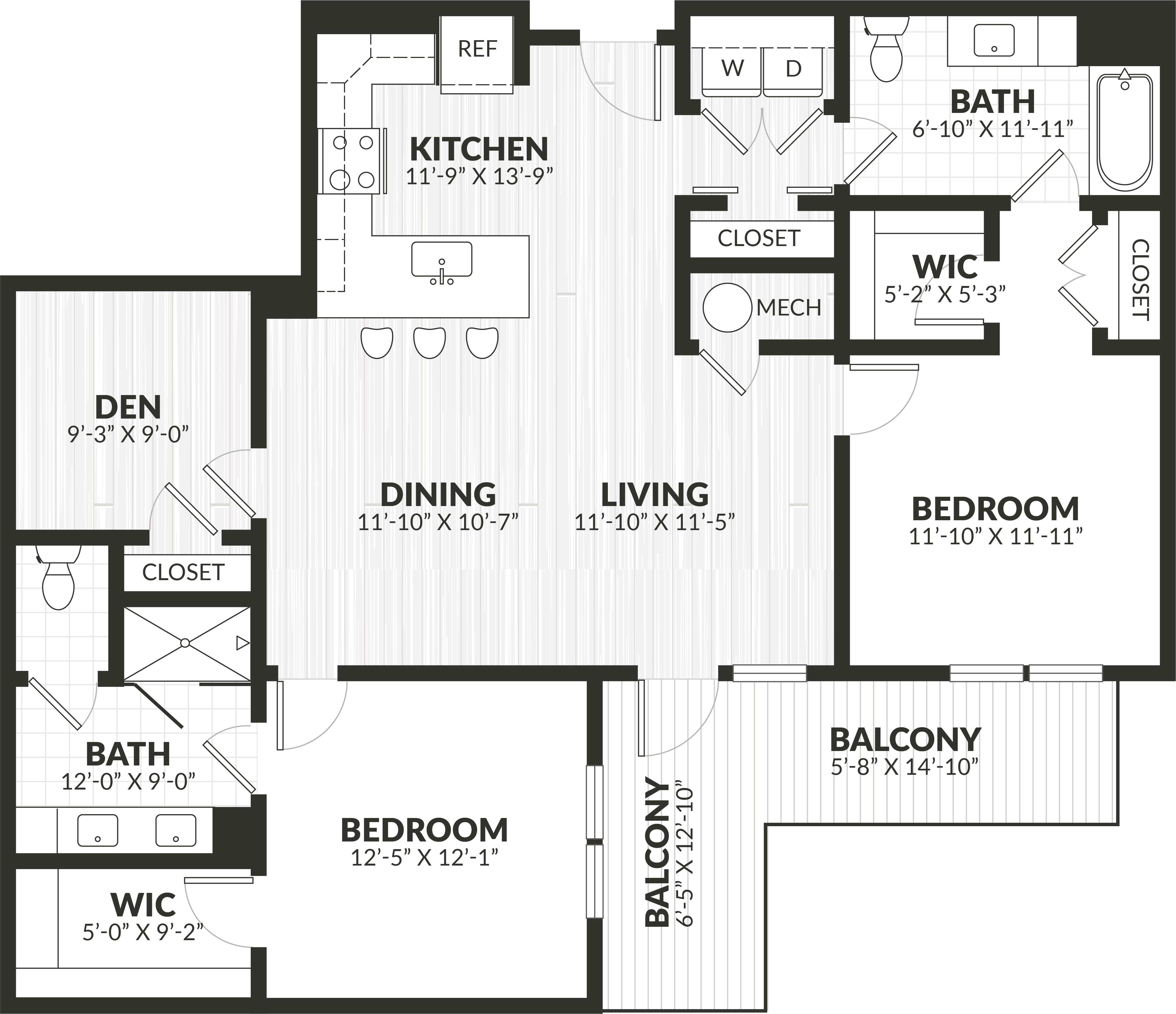 2 Bed/2 Bath Den-b5 floor plan