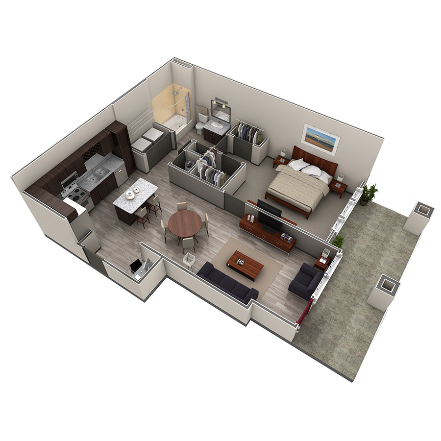 1 BR Designer Courtyard floor plan