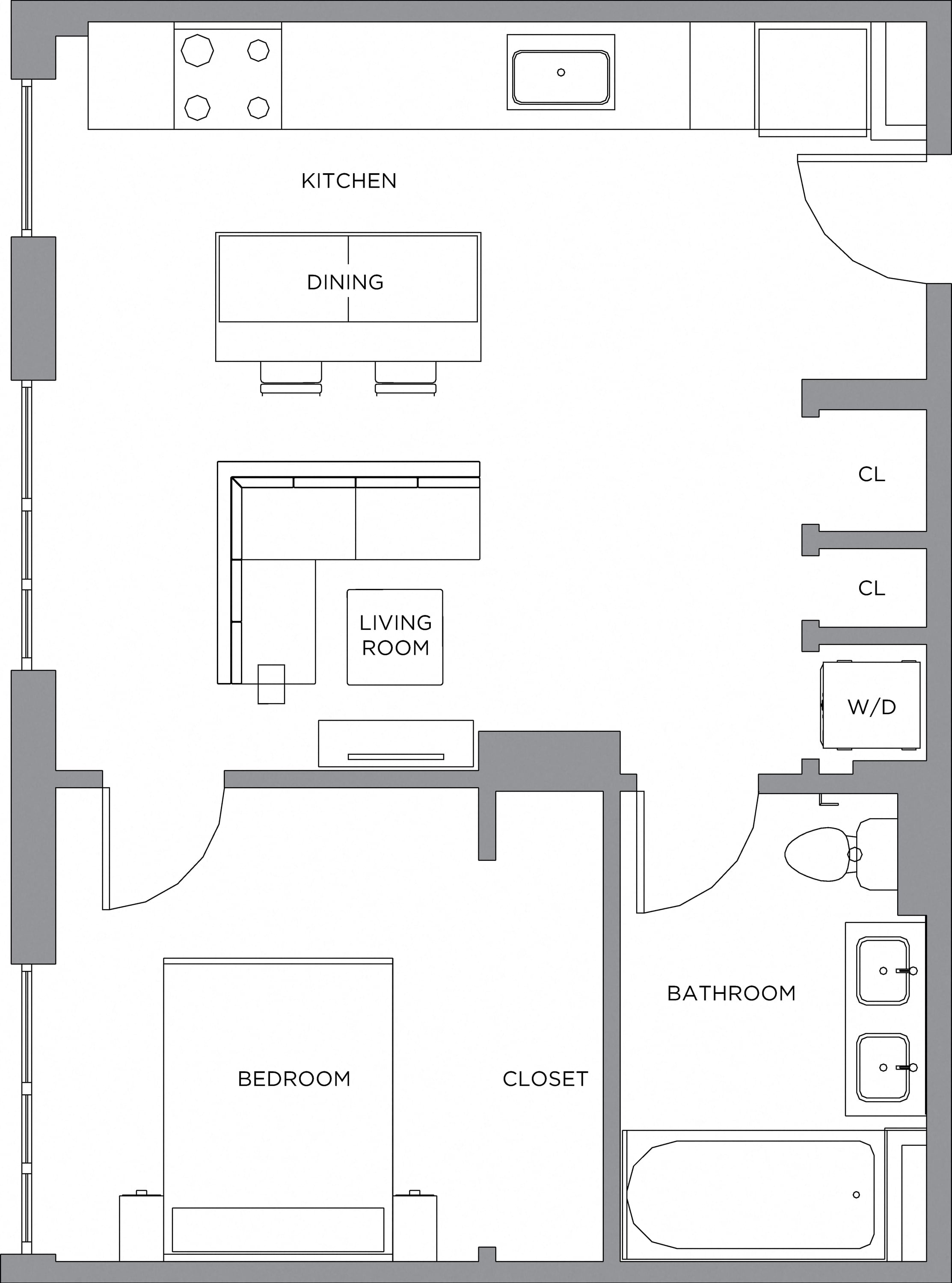 1 Bed/1 Bath-650 floor plan