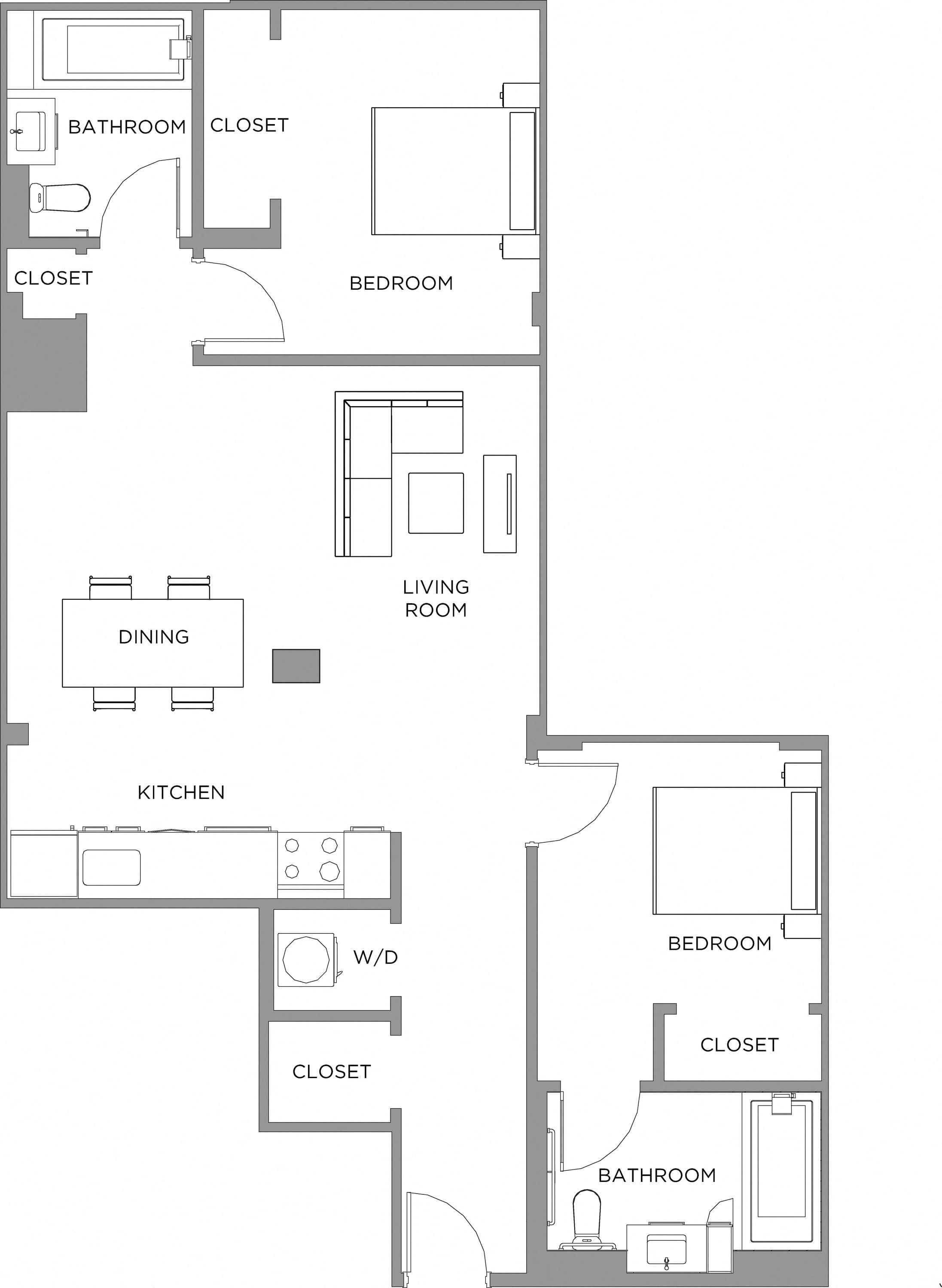 2 Bed/2 Bath-1200 floor plan