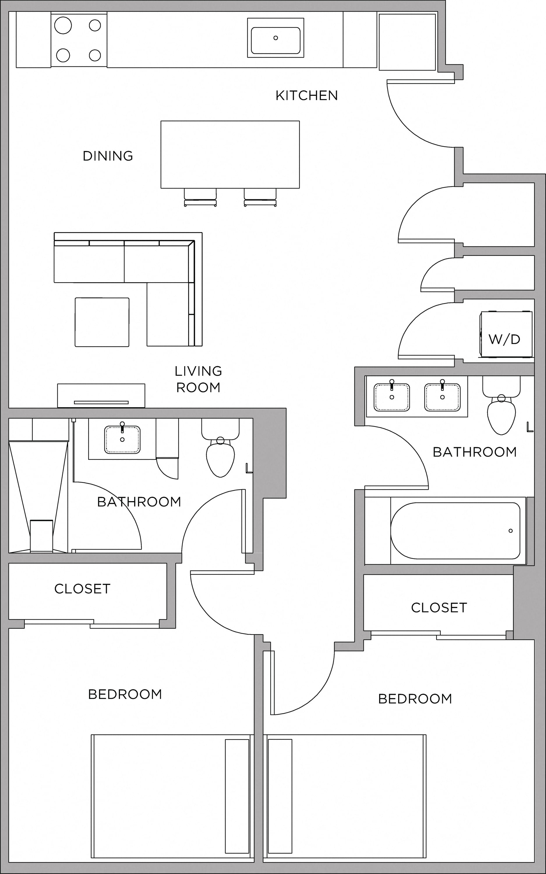 2 Bed/2 Bath-970 floor plan