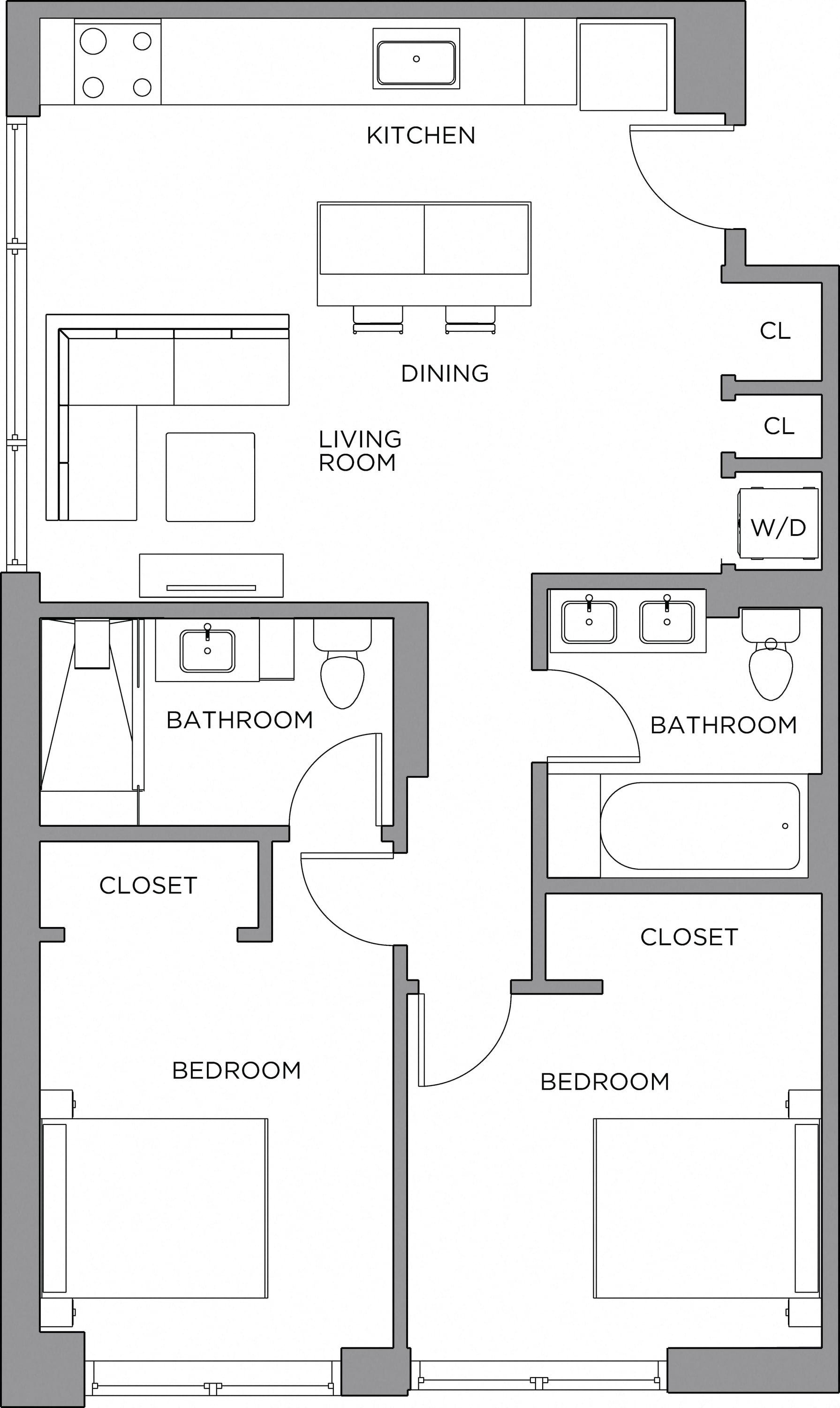 2 Bed/2 Bath-900 floor plan