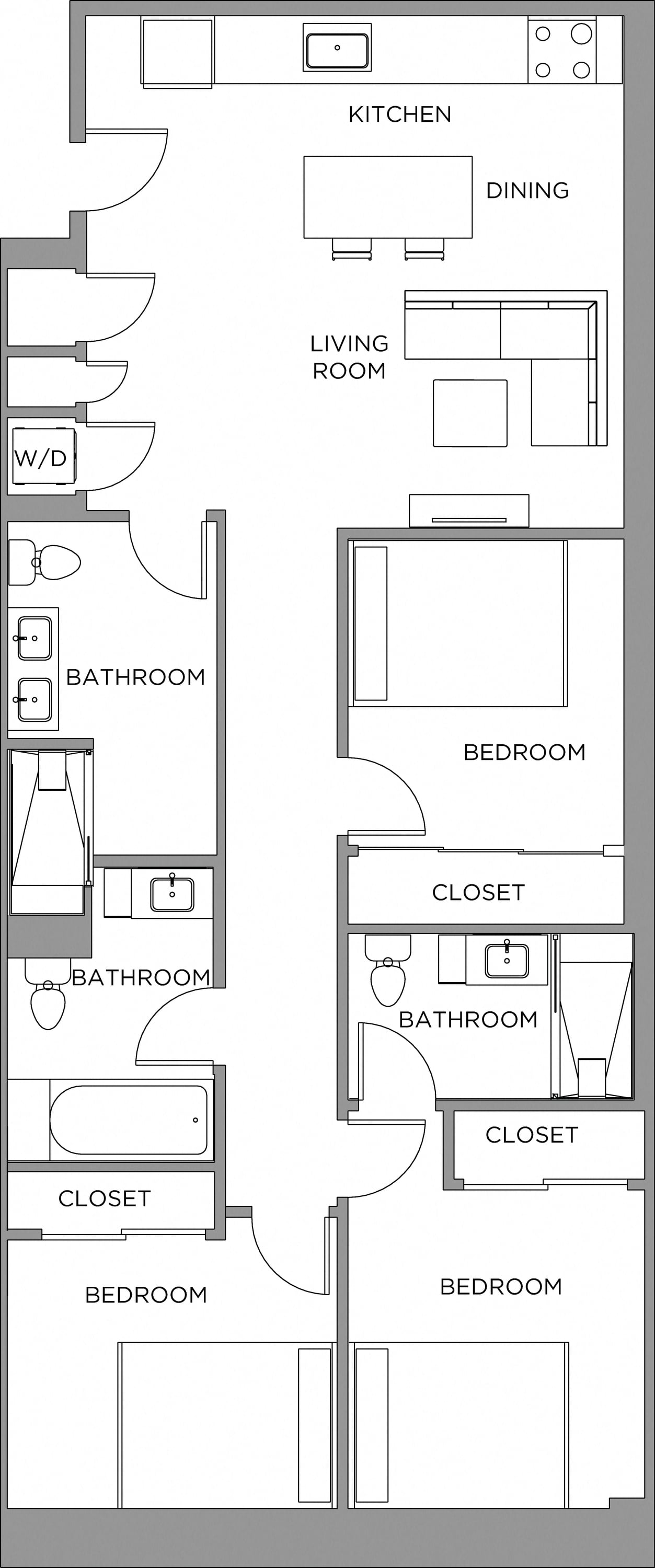 3 Bed/3 Bath-1400 floor plan