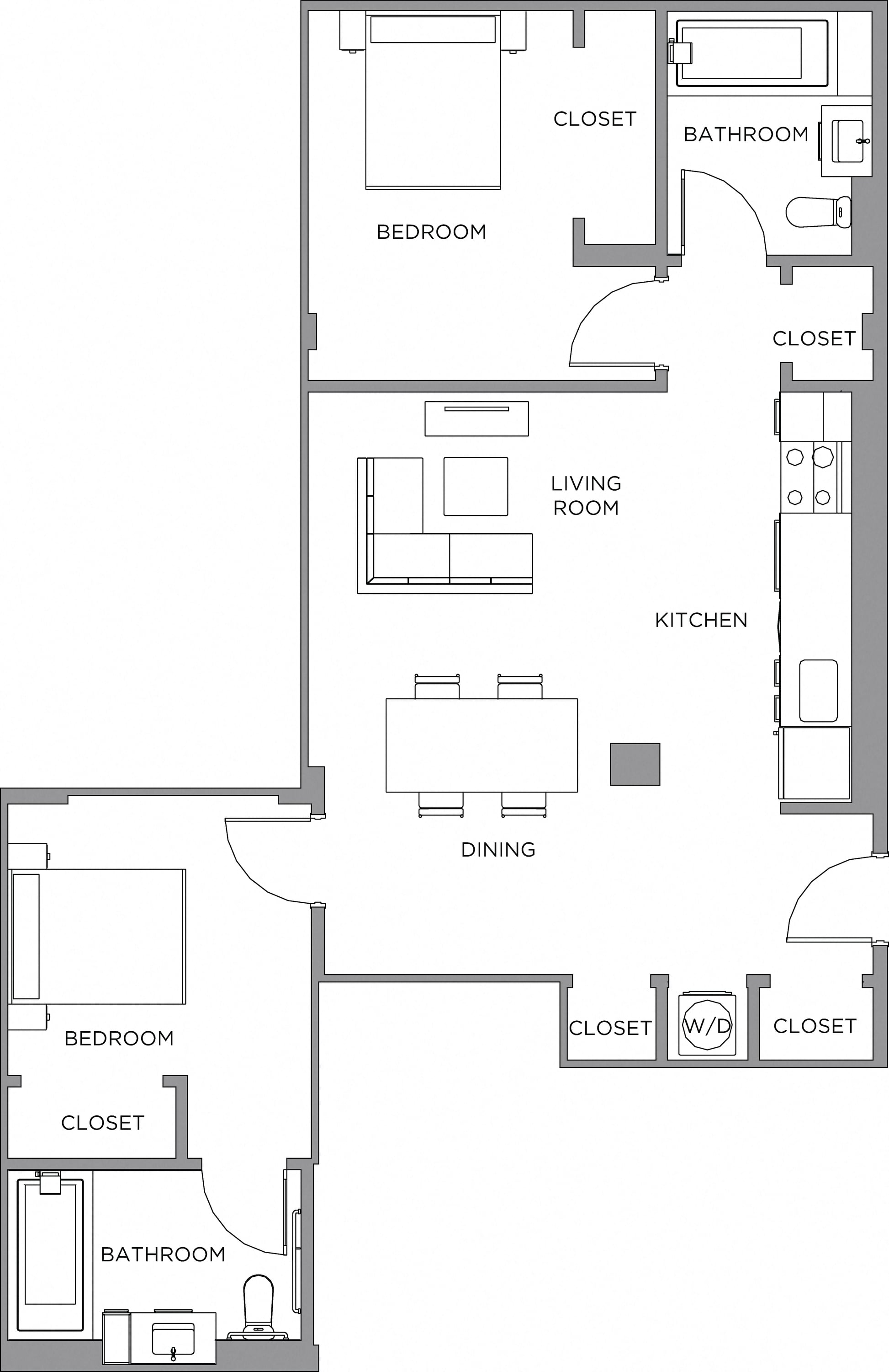 2 Bed/2 Bath-1100 floor plan