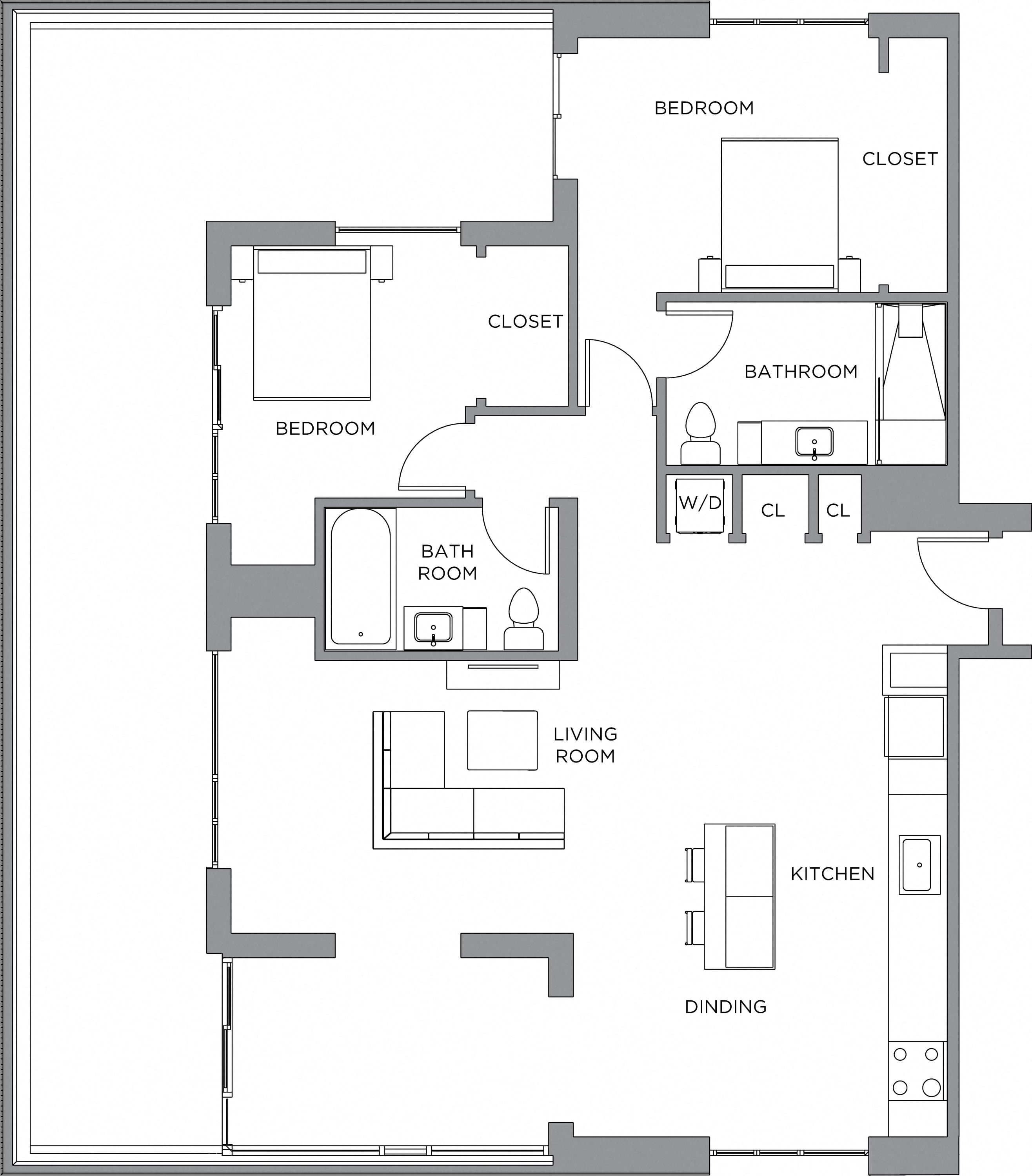 2 Bed/2 Bath-1600 floor plan