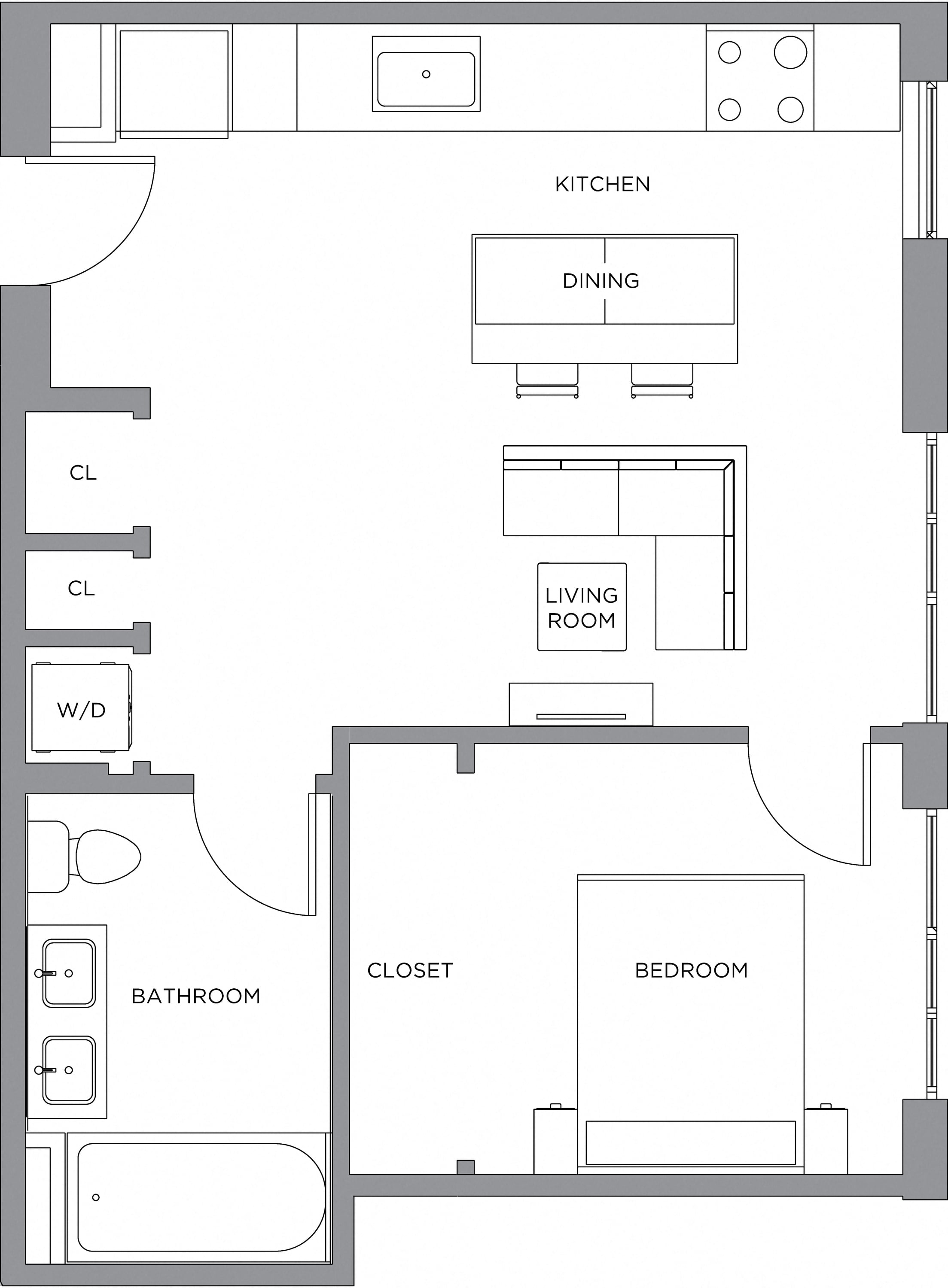 1 Bed/1 Bath-630 floor plan