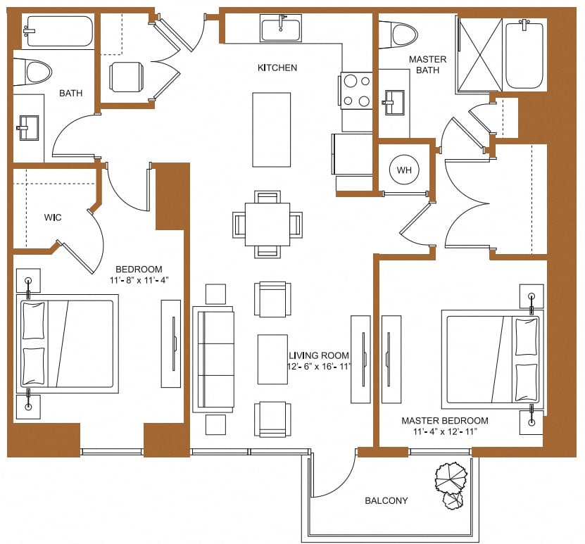 2 Bed/2 Bath-B2 floor plan