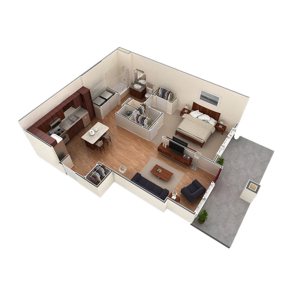 1 BR Designer Courtyard Garage floor plan