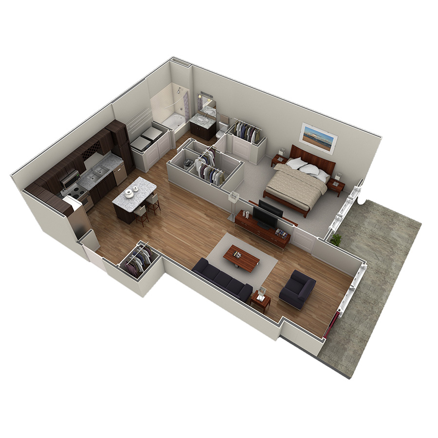 1 BR Designer Courtyard floor plan