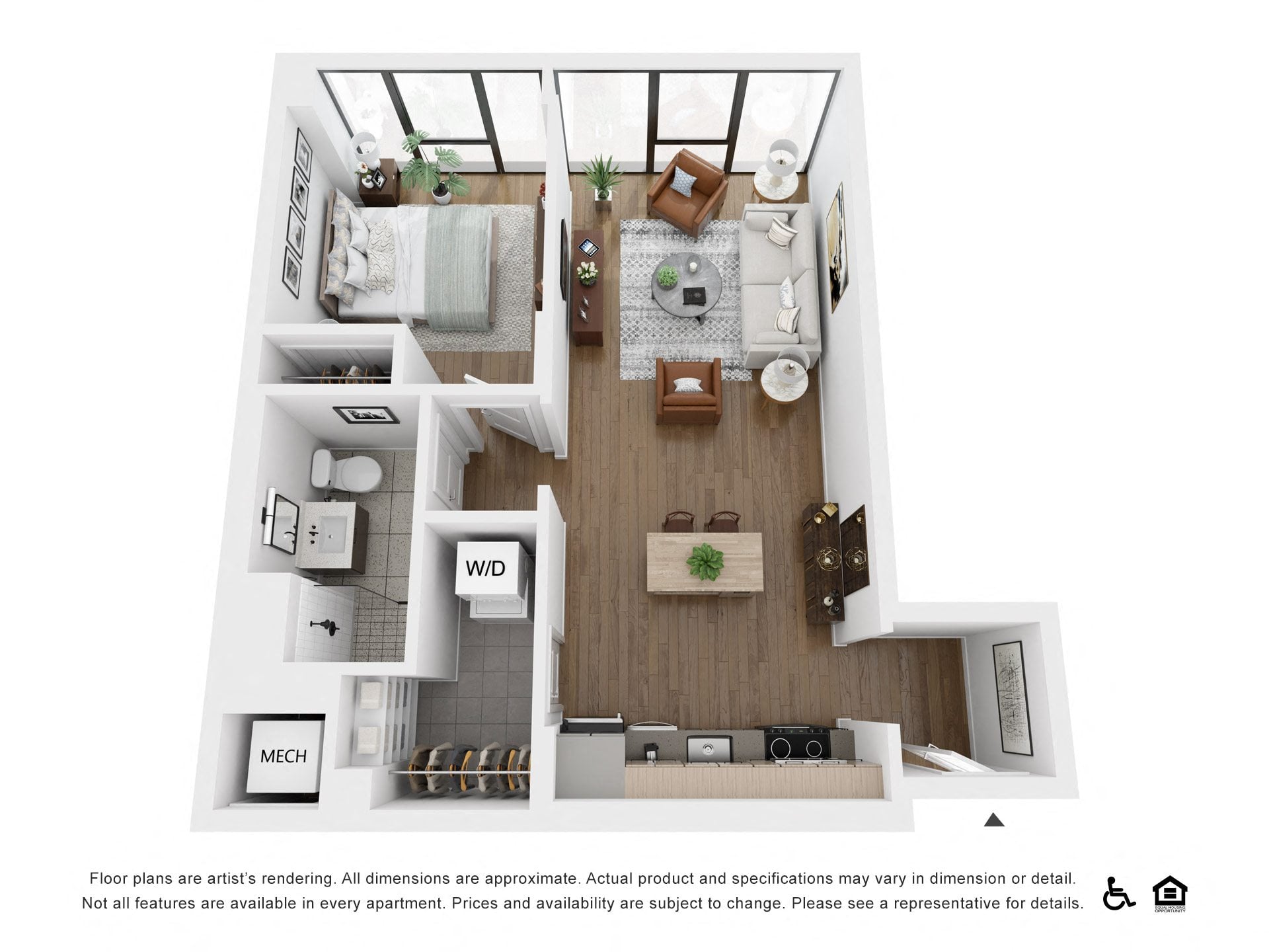 One Bedroom 1A floor plan