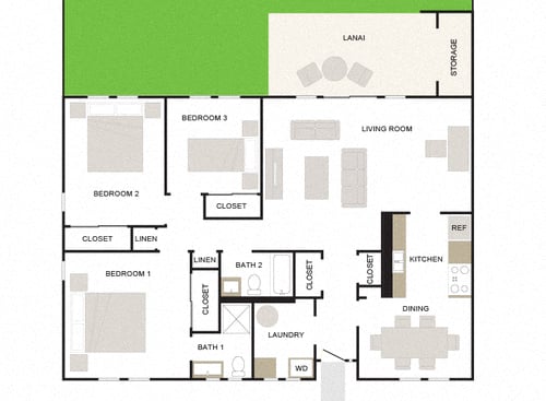 Makai 3/1.5 1203sf floor plan